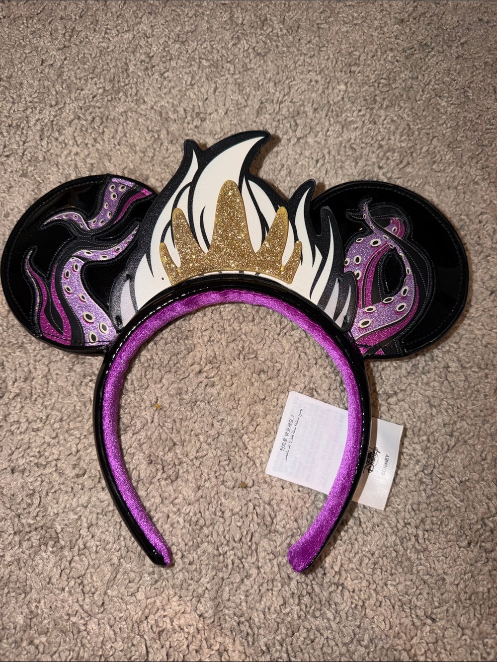 Villain-Inspired Ursula Mickey Ear Headband with Gold Crown and Purple Tentacles